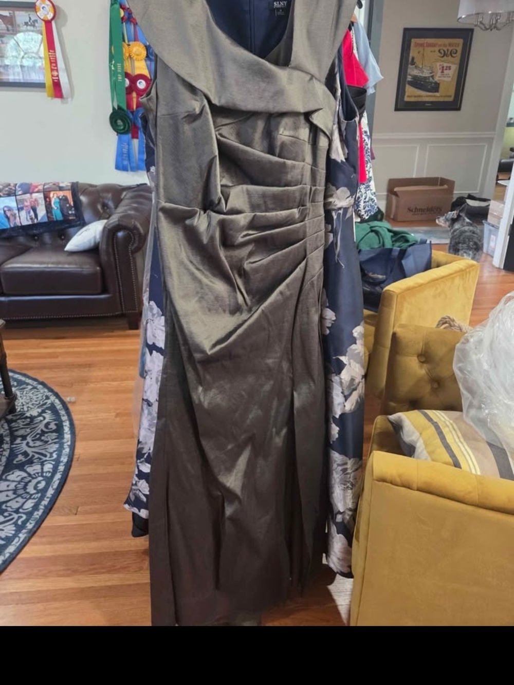 Xscape Olive Green Formal Draped Prom Gown